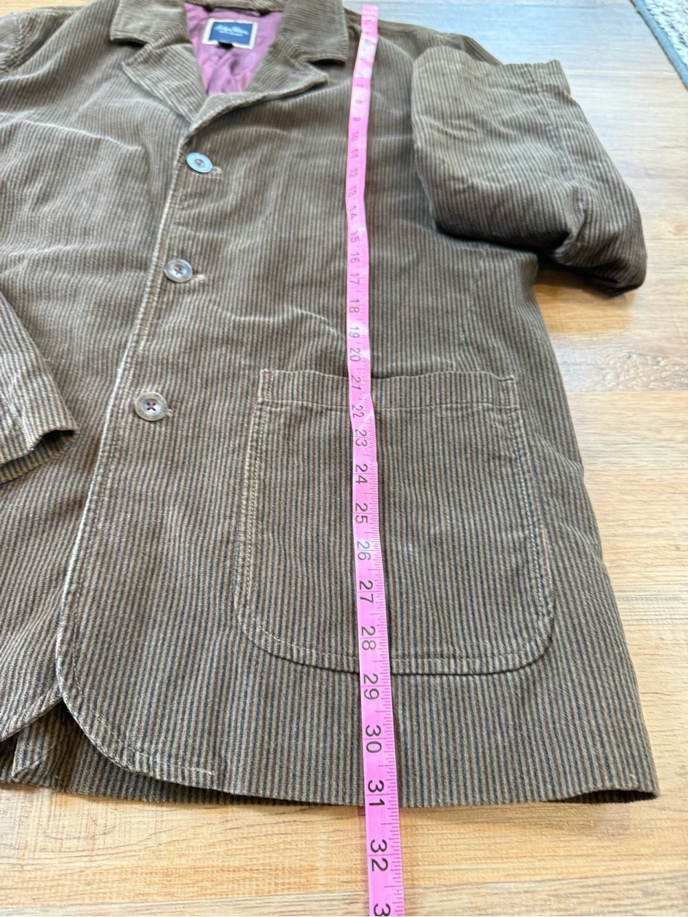 Y2K Vintage Indigo Palms Brown Corduroy Coat with Pink Lining Large